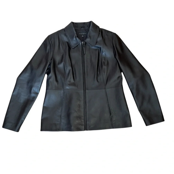 Investments Genuine Lamb Leather Long Sleeve Point Collar Zip Front Jacket - Picture 4 of 11